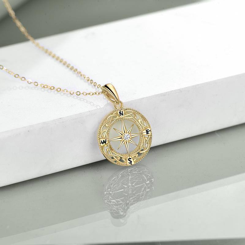 10K Gold Cubic Zirconia Celtic Knot & Compass Pendant Necklace-3