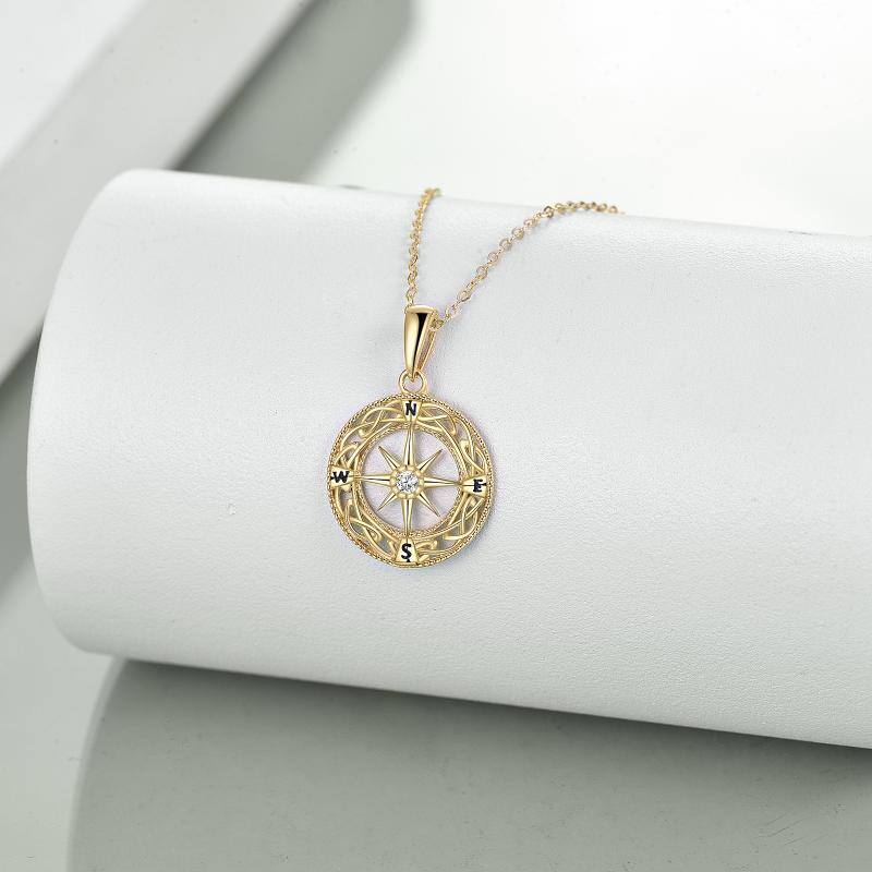 10K Gold Cubic Zirconia Celtic Knot & Compass Pendant Necklace-4