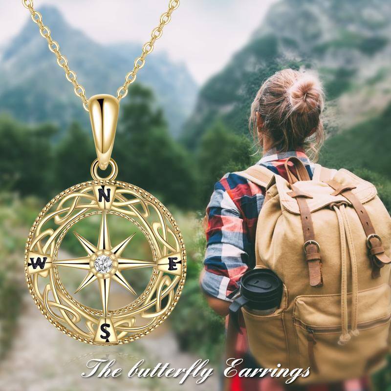 10K Gold Cubic Zirconia Celtic Knot & Compass Pendant Necklace-5