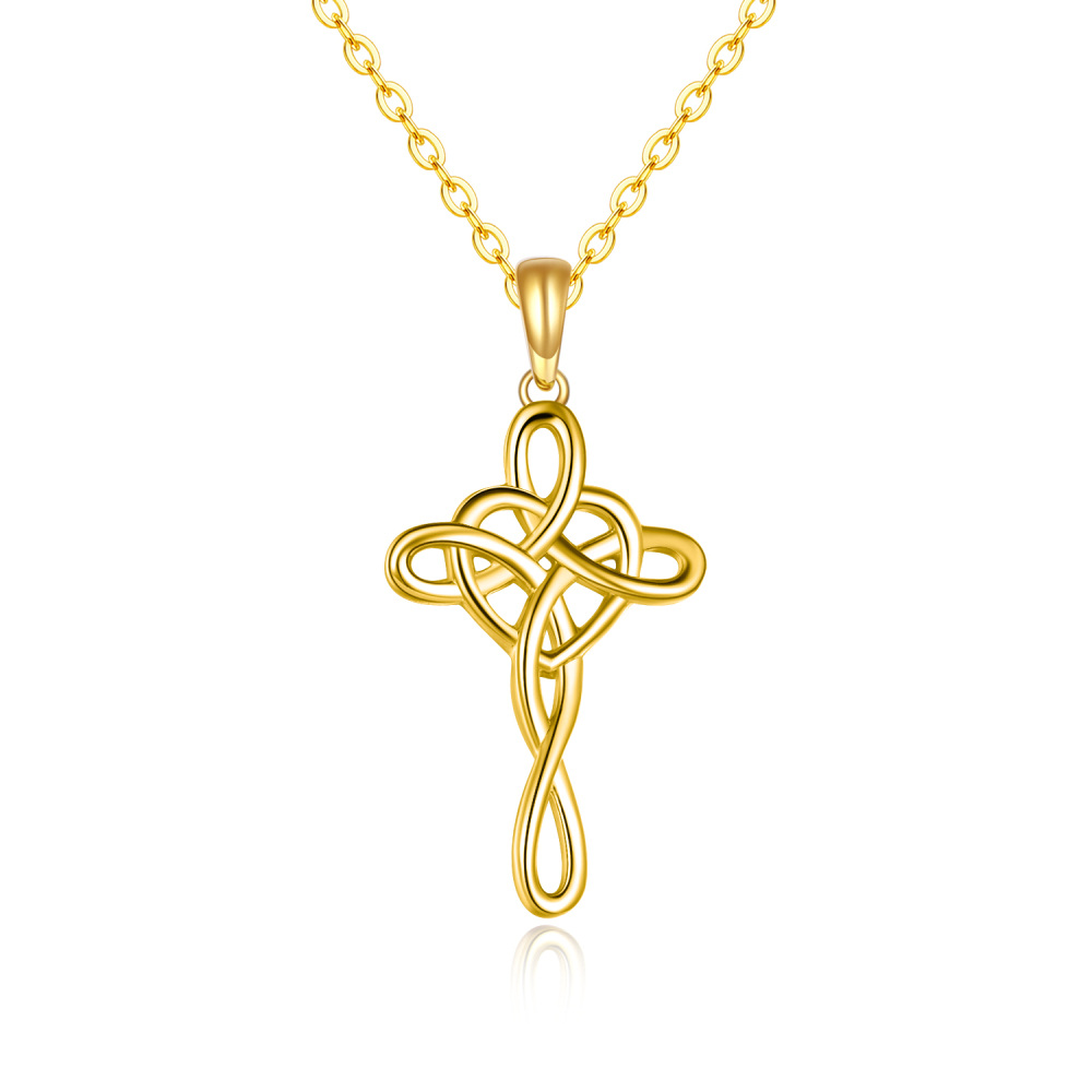 10K Gold Celtic Knot & Cross Knot & Heart Pendant Necklace-1