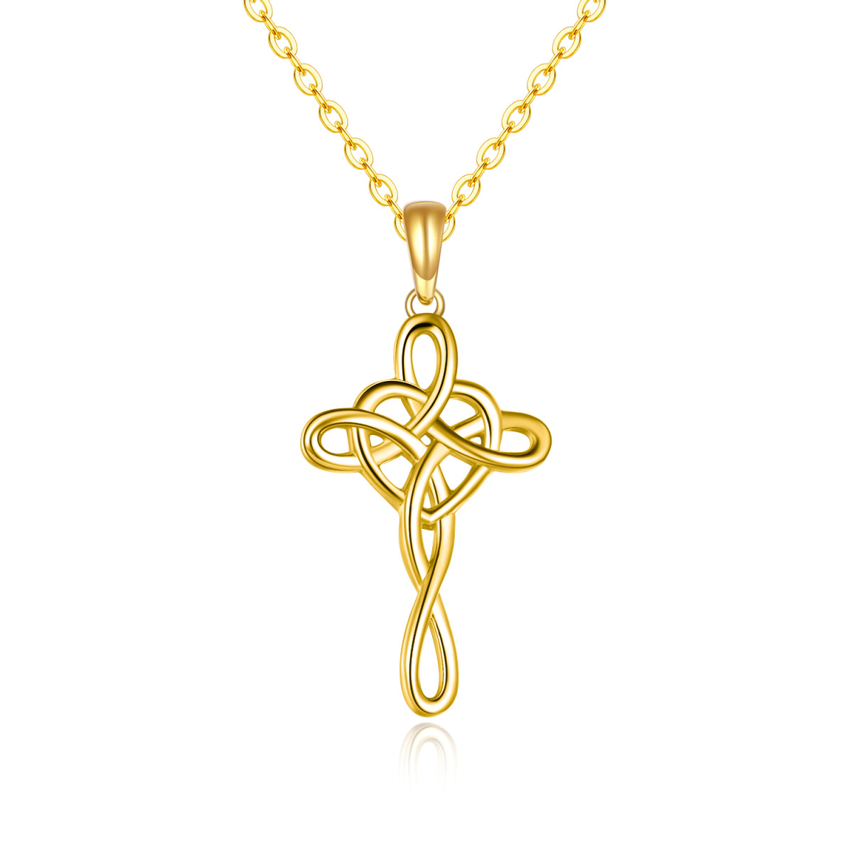 Collier en or 14K avec nœud celtique, croix, nœud et pendentif en forme de coeur-1