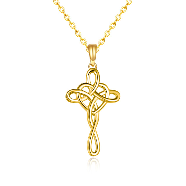 Collana con nodo celtico e croce e ciondolo a cuore in oro 14K-1