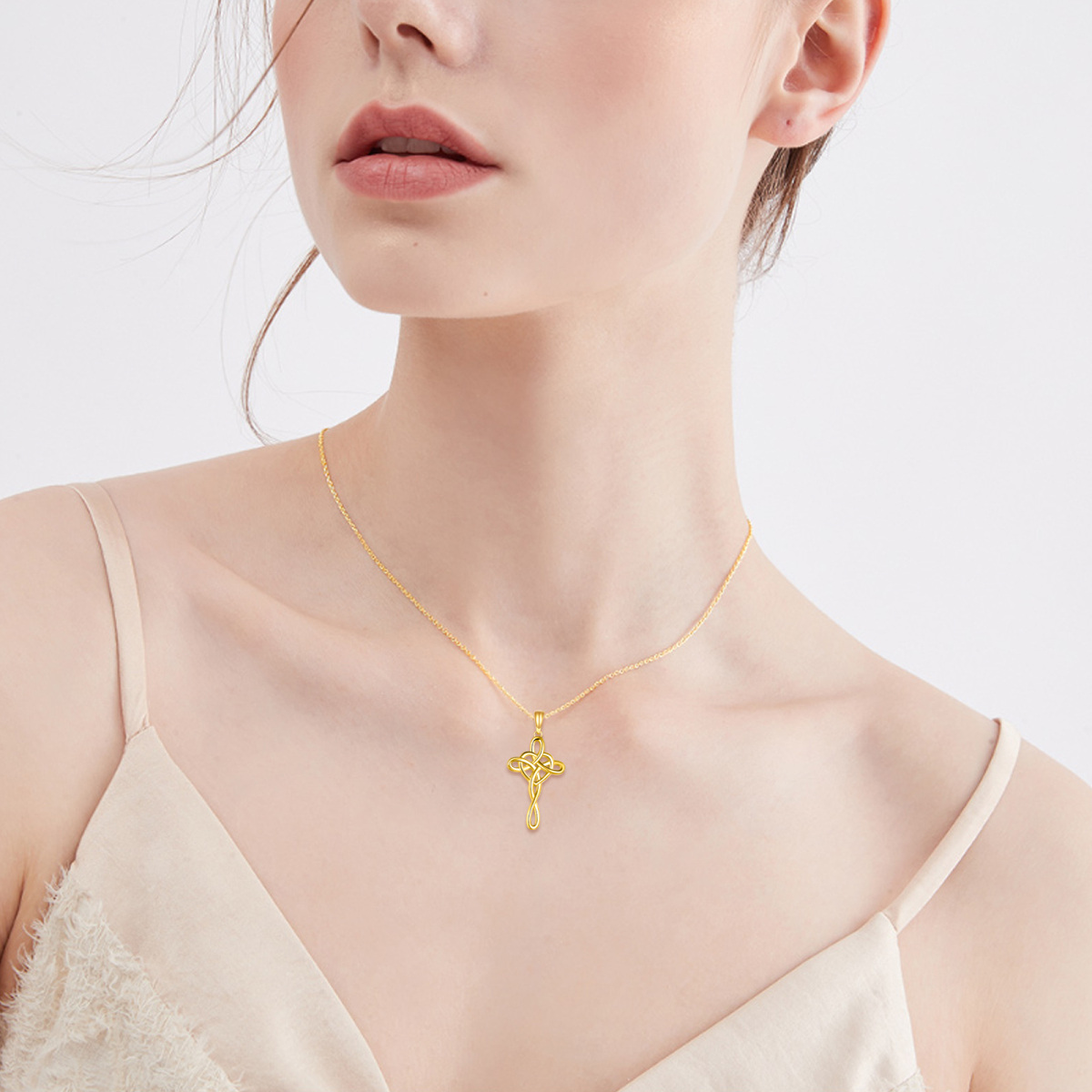 Collier en or 14K avec nœud celtique, croix, nœud et pendentif en forme de coeur-2