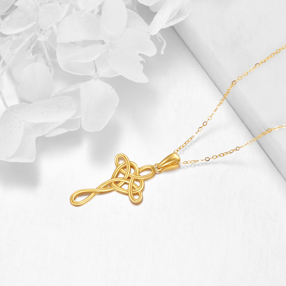10K Gold Celtic Knot & Cross Knot & Heart Pendant Necklace-4