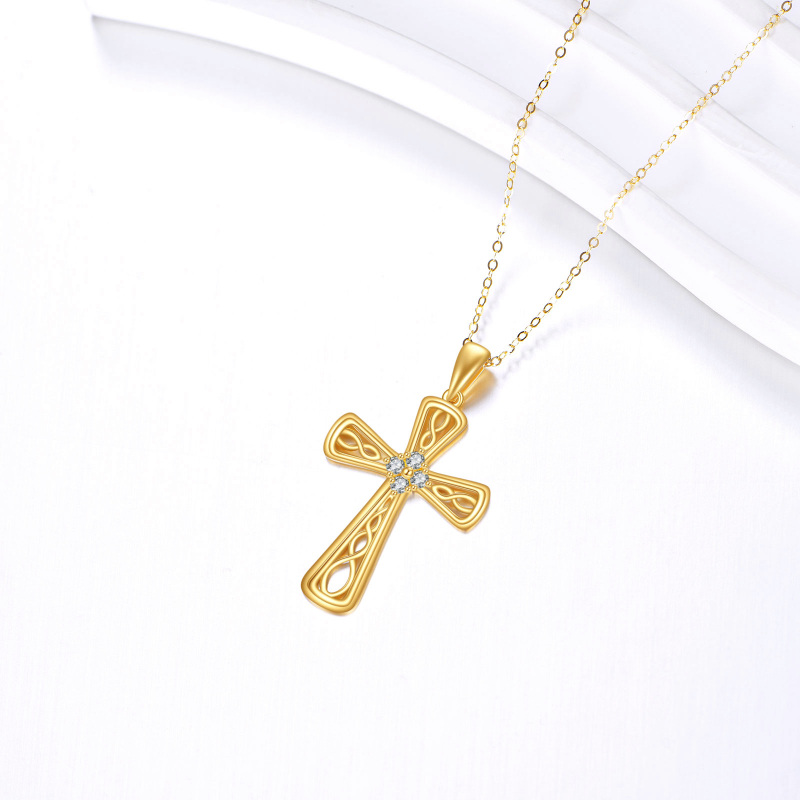 Naszyjnik z wisiorkiem z białego złota 10K z cyrkoniami i węzłem celtyckim i krzyżem-3