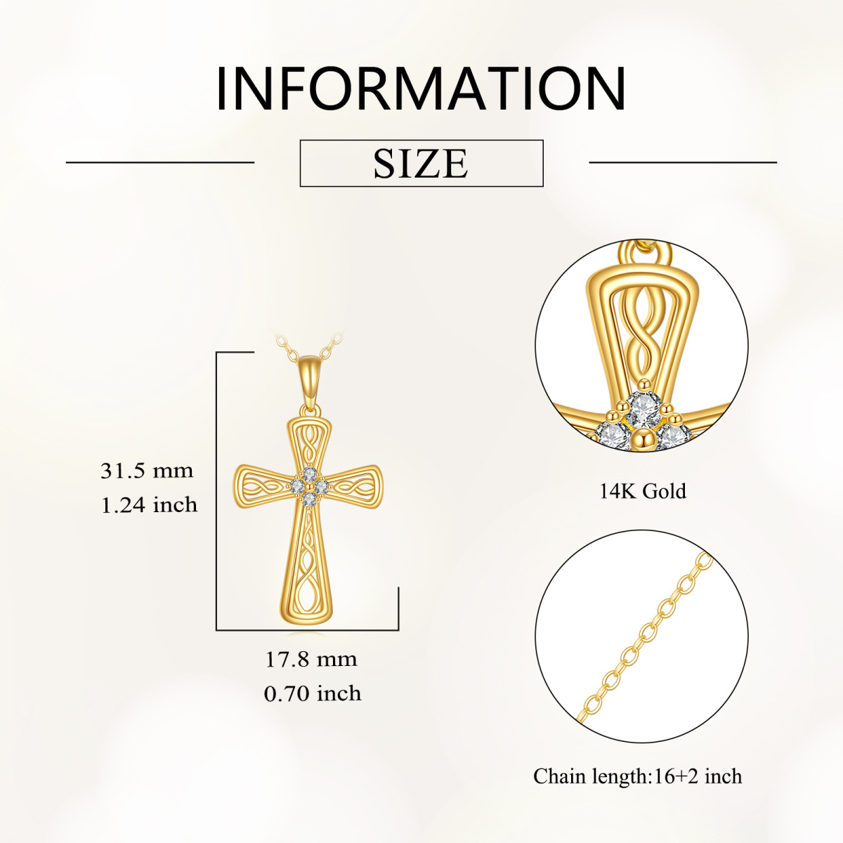 14K Gold Cubic Zirconia Celtic Knot & Cross Pendant Necklace-4