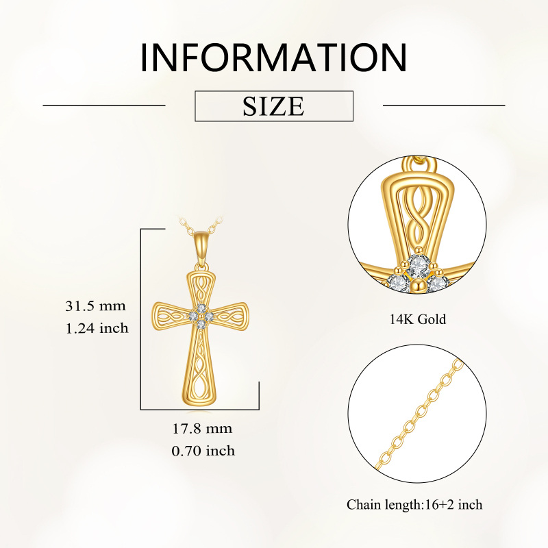 Naszyjnik z wisiorkiem z białego złota 10K z cyrkoniami i węzłem celtyckim i krzyżem-4