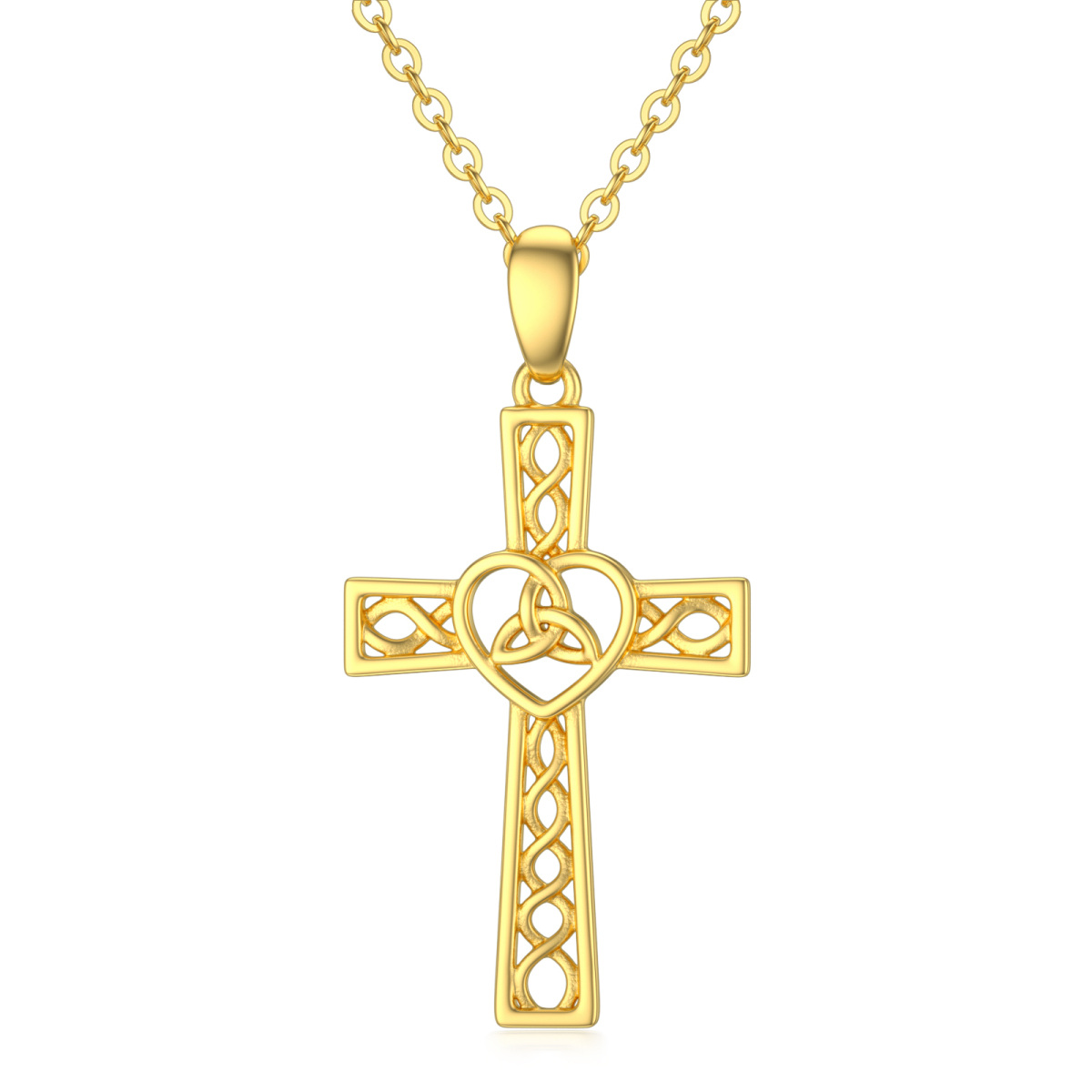 10K Gold Celtic Knot & Cross Pendant Necklace-1