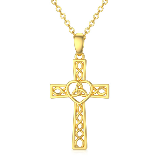 14K Gold Celtic Knot & Cross Pendant Necklace