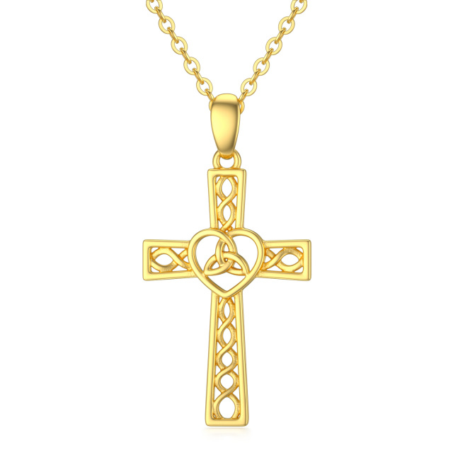 14K Gold Keltischer Knoten & Kreuz Anhänger Halskette-1