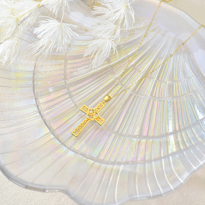 10K White Gold Celtic Knot & Cross Pendant Necklace-3