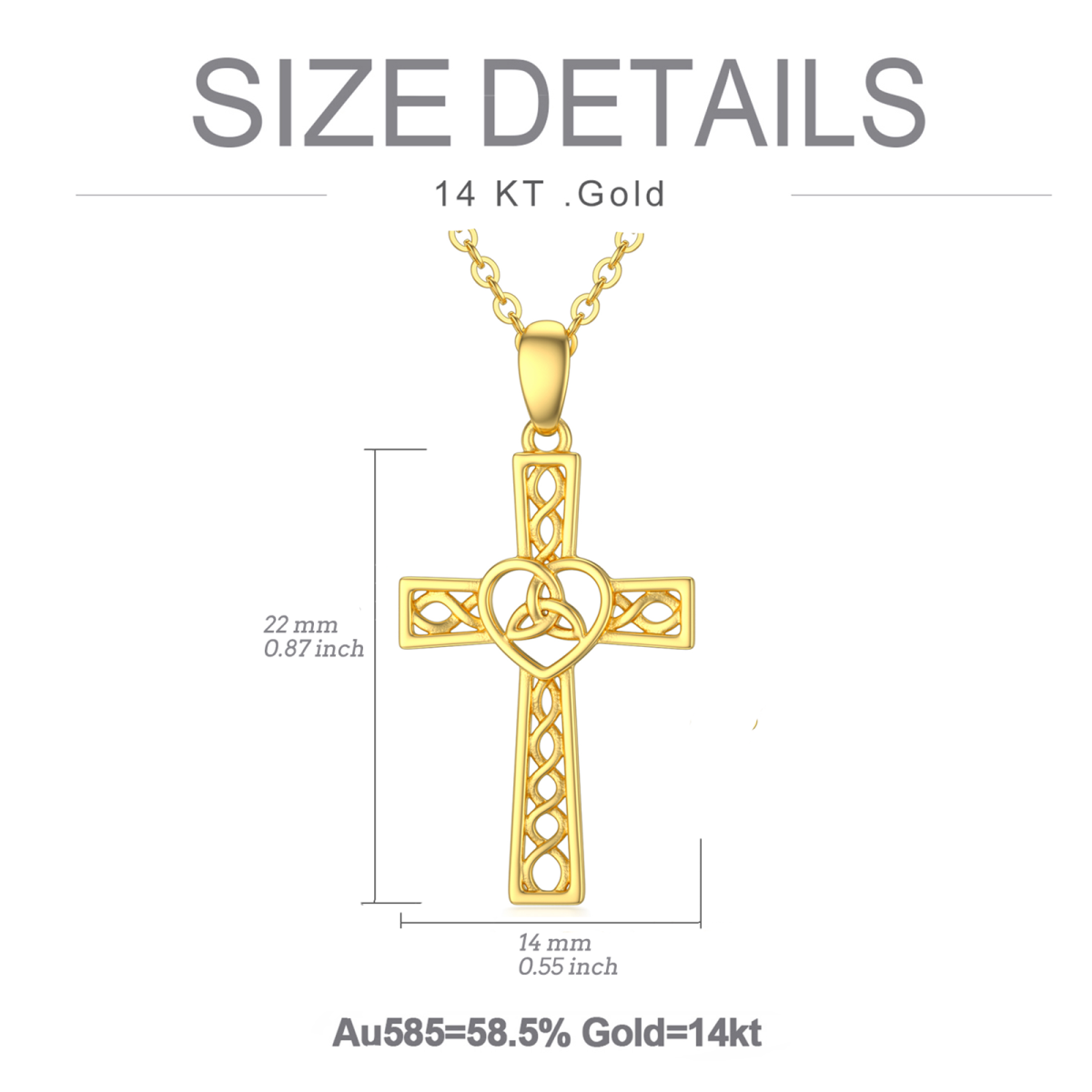 Collier pendentif nœud celtique et croix en or 14K-5