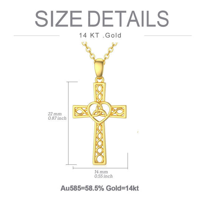 14K Gold Keltischer Knoten & Kreuz Anhänger Halskette-5