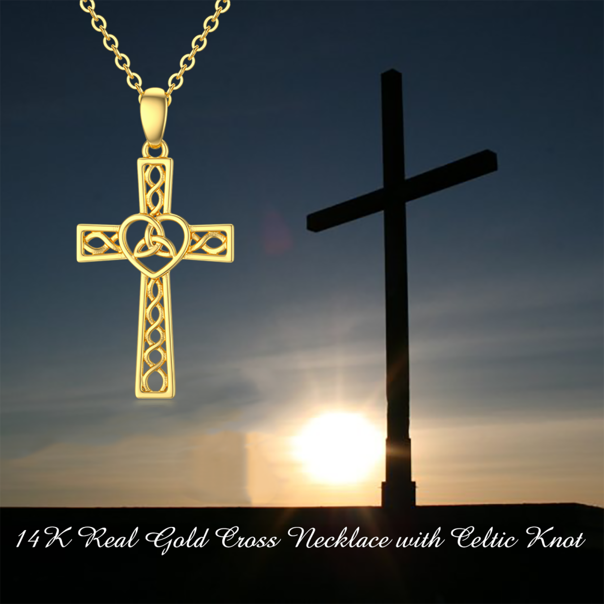 10K Gold Celtic Knot & Cross Pendant Necklace-6