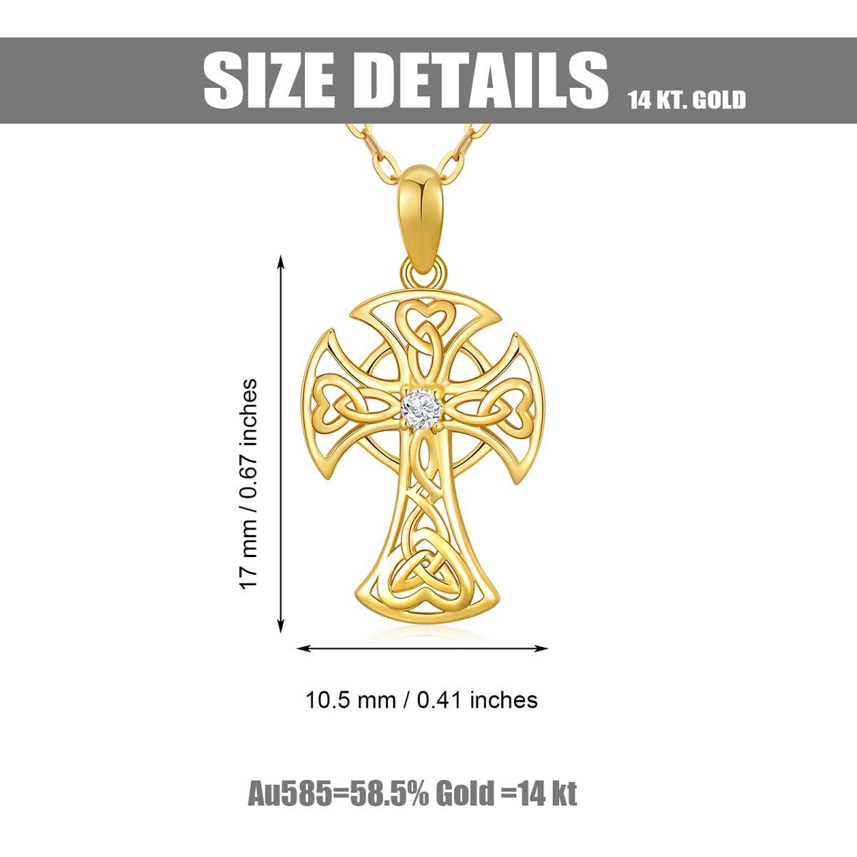 14K Gold Cubic Zirkonia Keltischer Knoten & Kreuz Anhänger Halskette-5