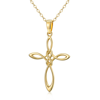 10K Gold Celtic Knot & Cross Pendant Necklace-32