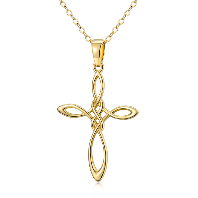 Collier pendentif nœud celtique et croix en or 14K