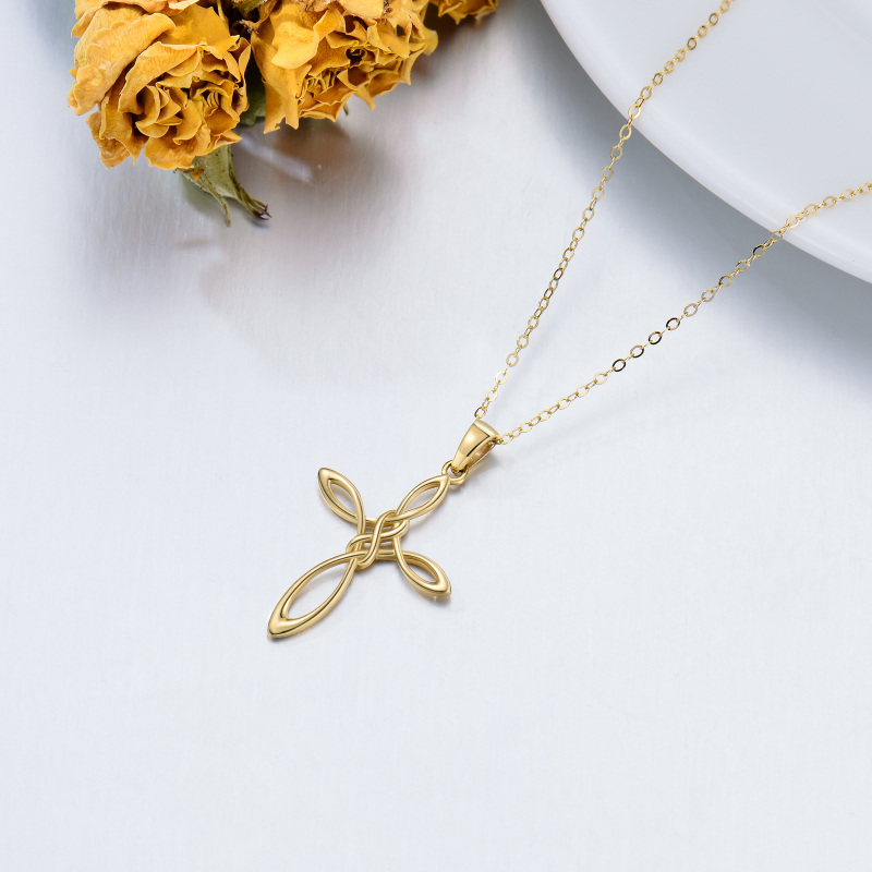 قلادة من الذهب الأبيض عيار 10 قيراط بتصميم عقدة سلتيك وصليب-4