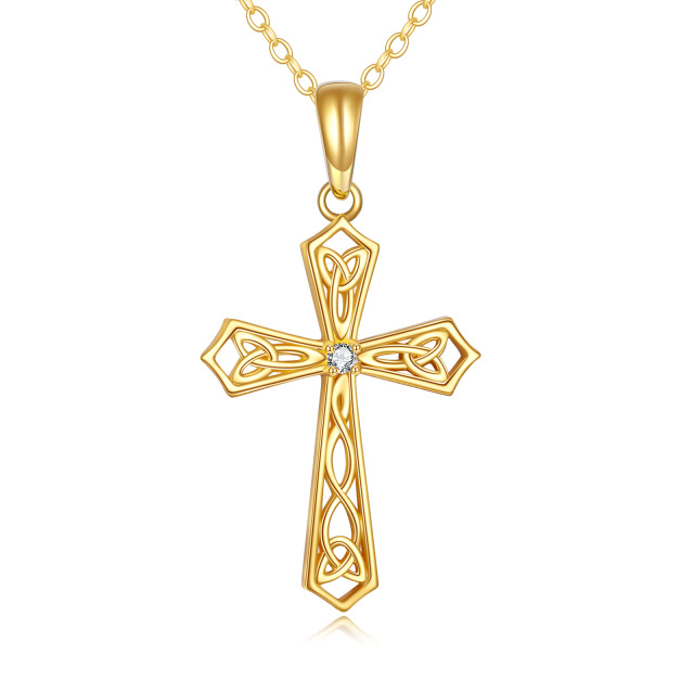 14K Gold Cubic Zirkonia Keltischer Knoten & Kreuz Anhänger Halskette