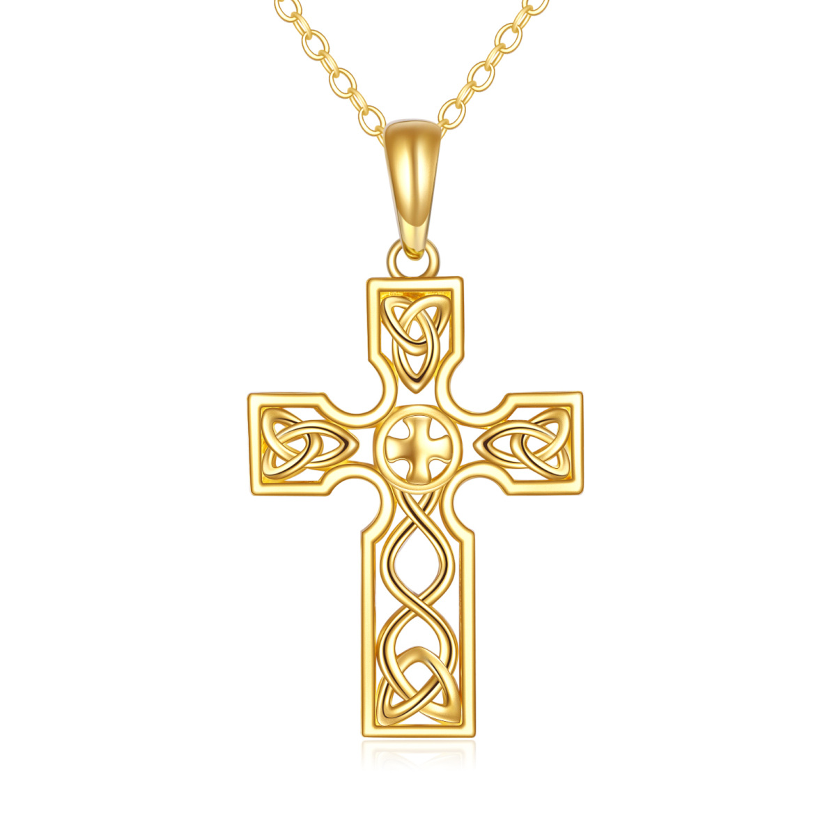 14K Gold Celtic Knot & Cross Pendant Necklace-1