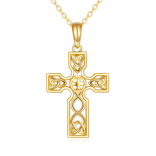 14K Gold Keltischer Knoten & Kreuz Anhänger Halskette-1