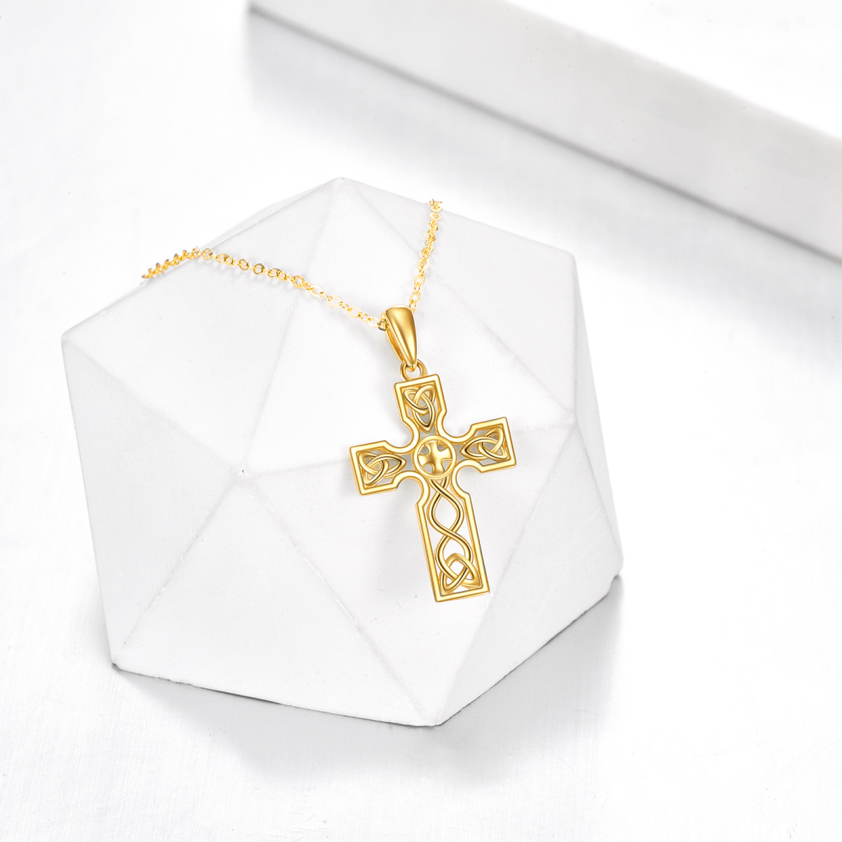 14K Gold Keltischer Knoten & Kreuz Anhänger Halskette-3