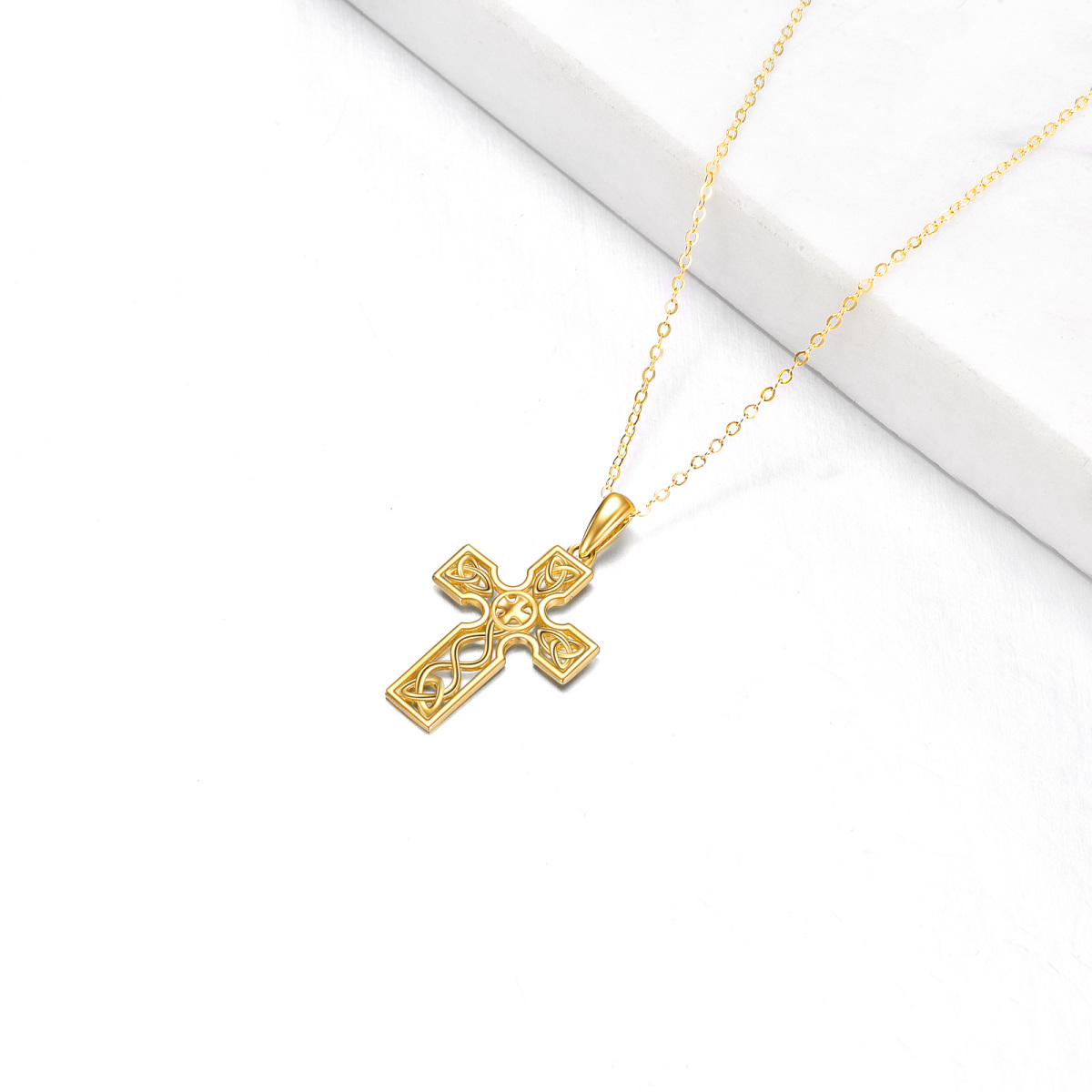 14K Gold Keltischer Knoten & Kreuz Anhänger Halskette-4