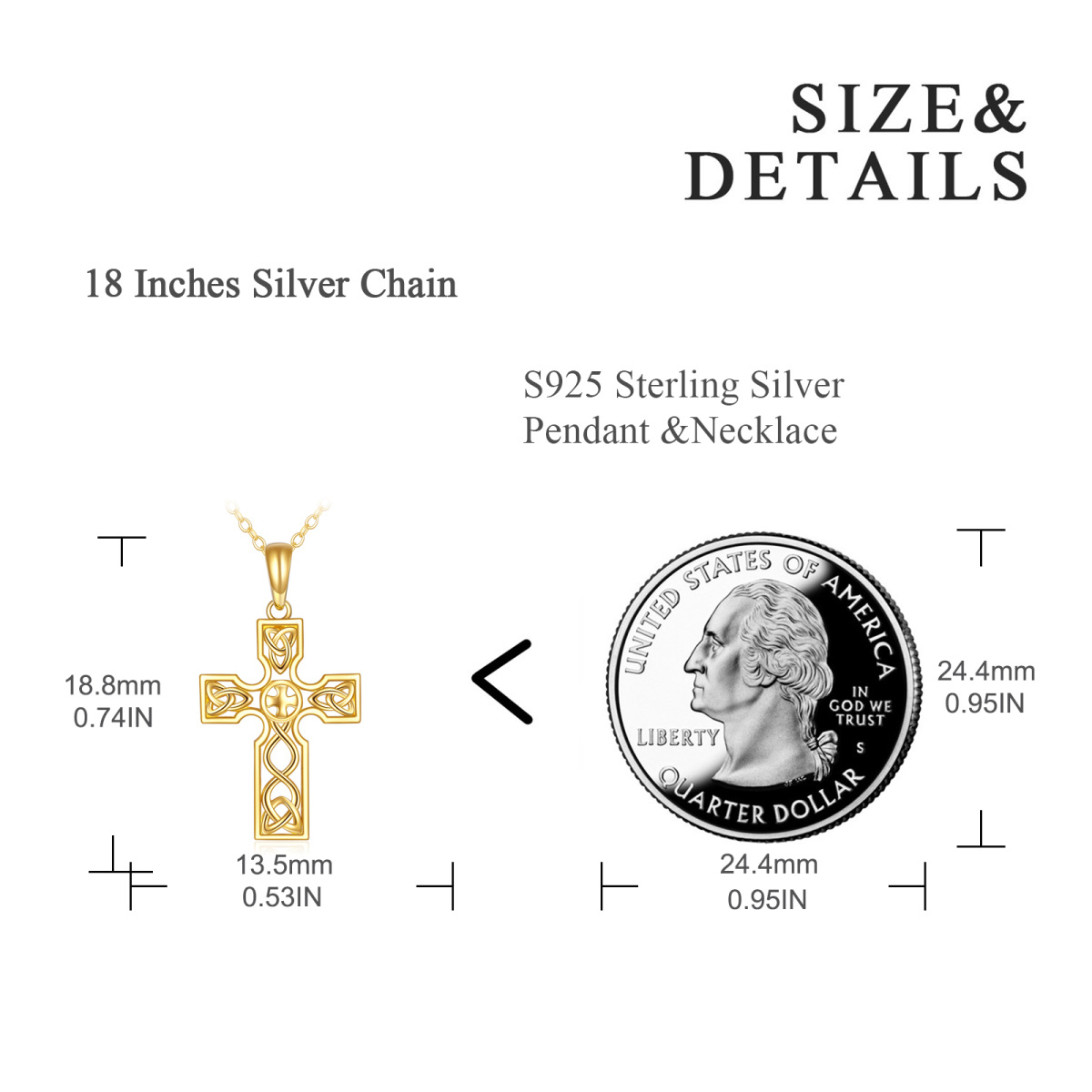 14K Gold Keltischer Knoten & Kreuz Anhänger Halskette-5