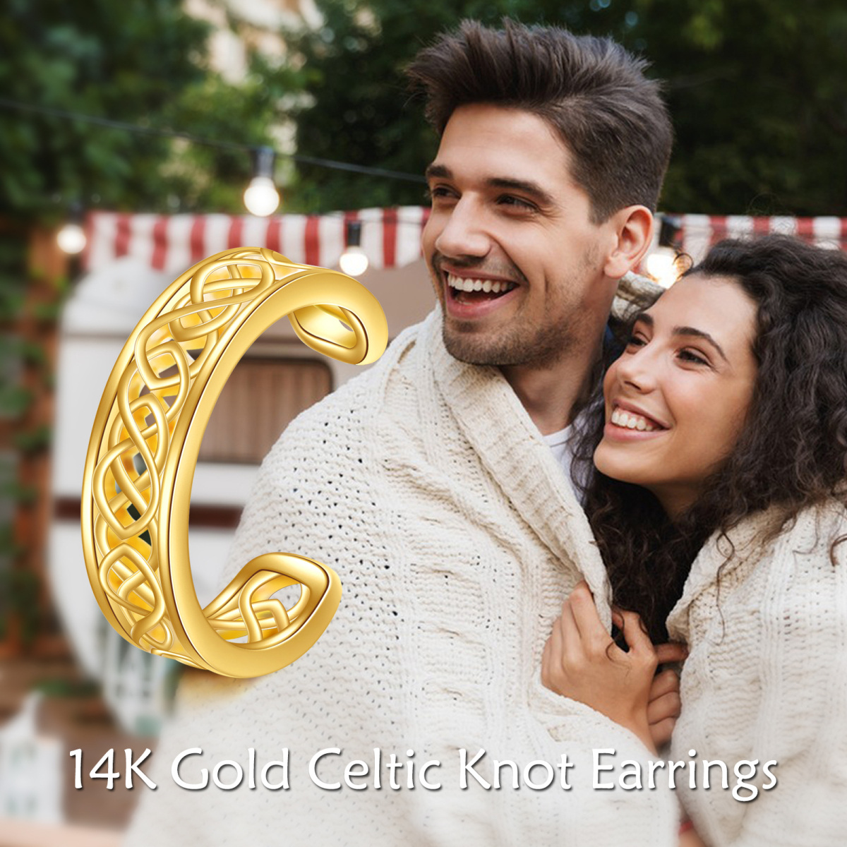 14K Gold Celtic Knot Cuff Earrings-6