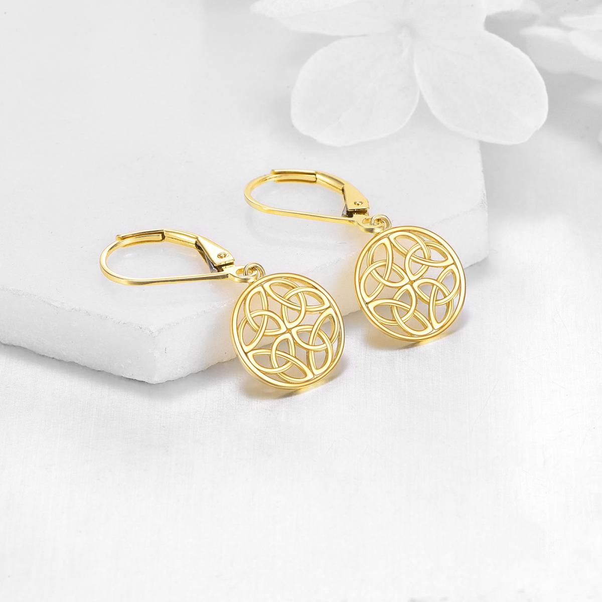 10K Gold Celtic Knot Drop Earrings-3