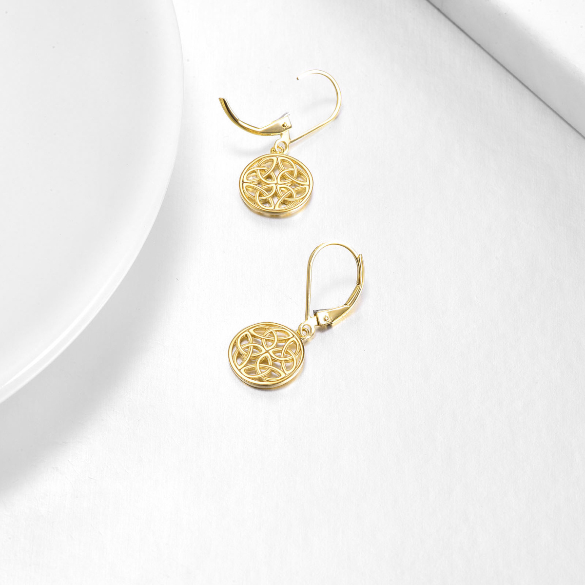 10K Gold Celtic Knot Drop Earrings-4