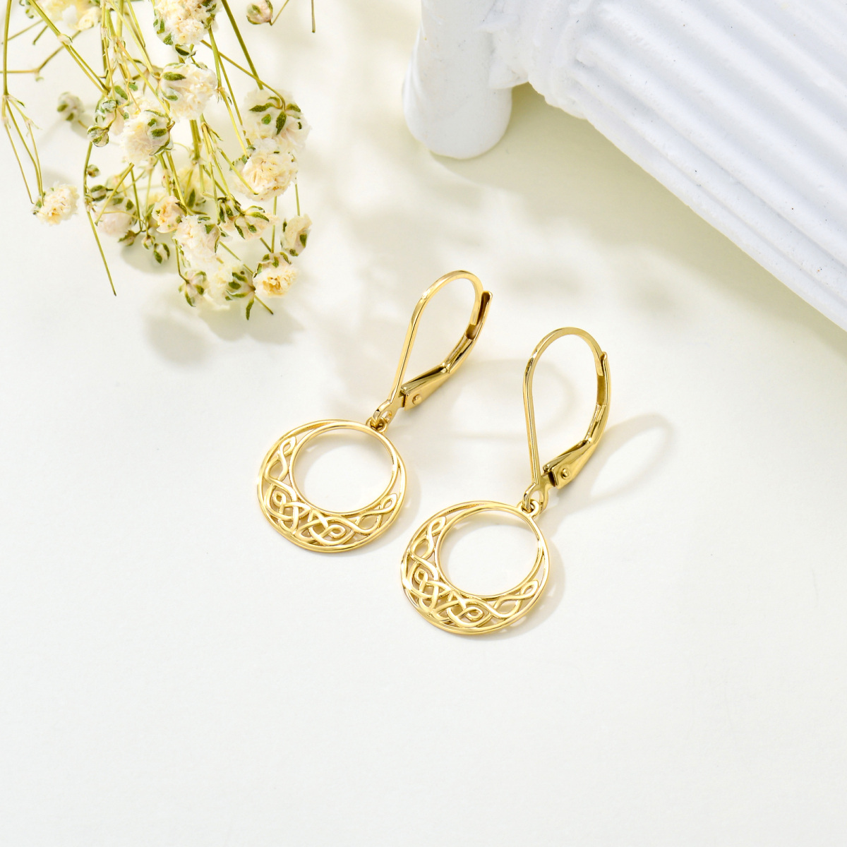 10K Gold Celtic Knot Drop Earrings-3