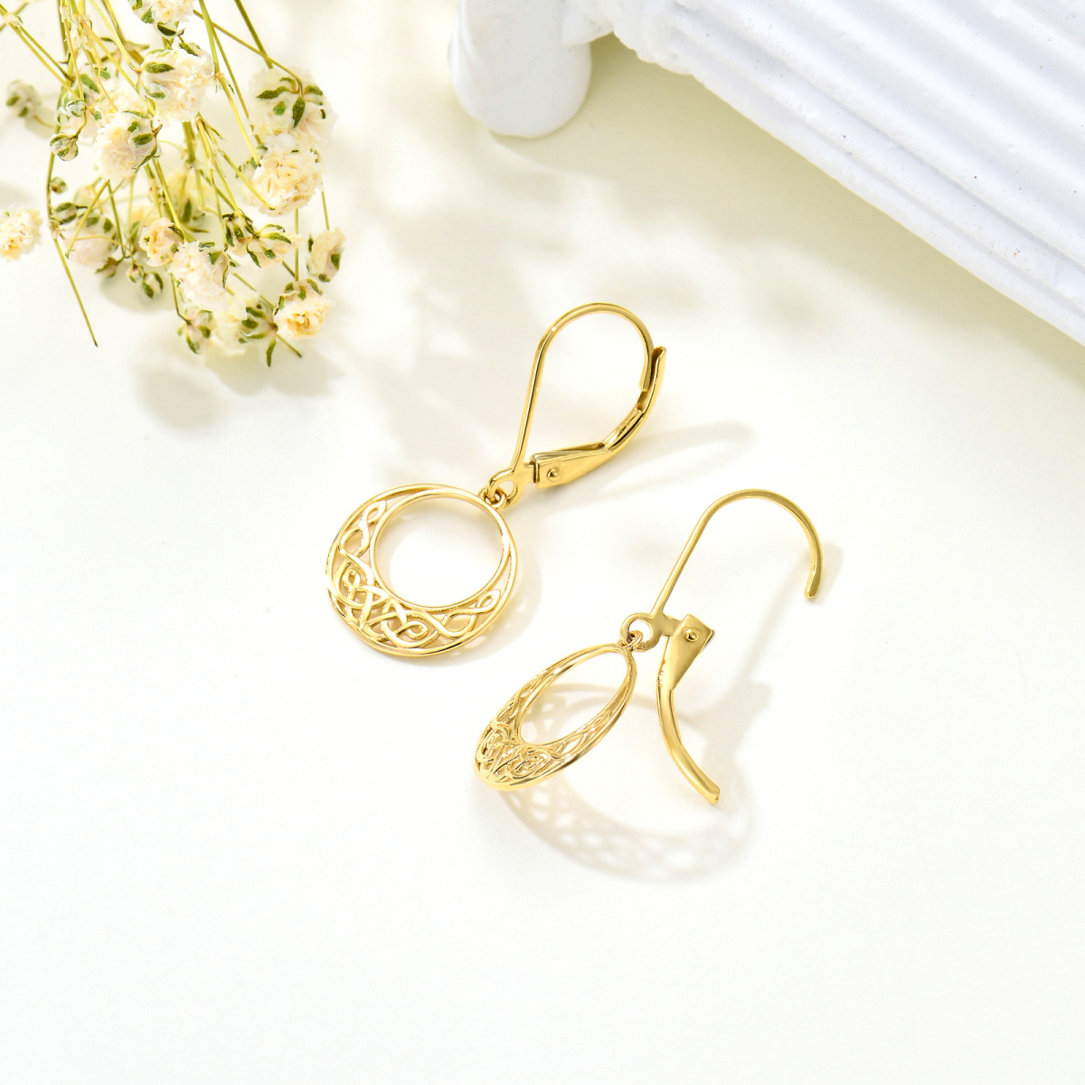 14K Gold Celtic Knot Drop Earrings-4