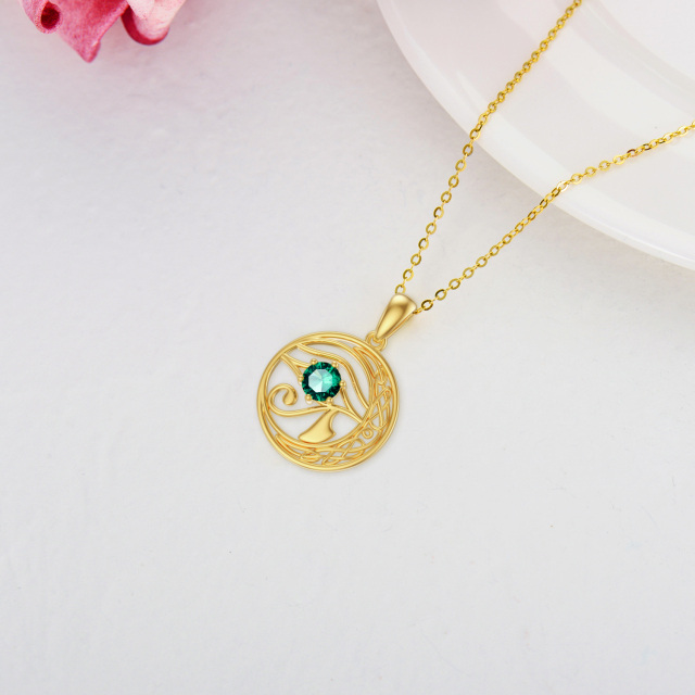 Collier en or 14K avec nœud celtique, œil d'Horus et pendentif lune en zircon cubique-3