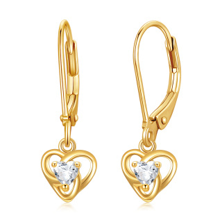 14K Gold Cubic Zirconia Celtic Knot & Heart Lever-back Earrings-2