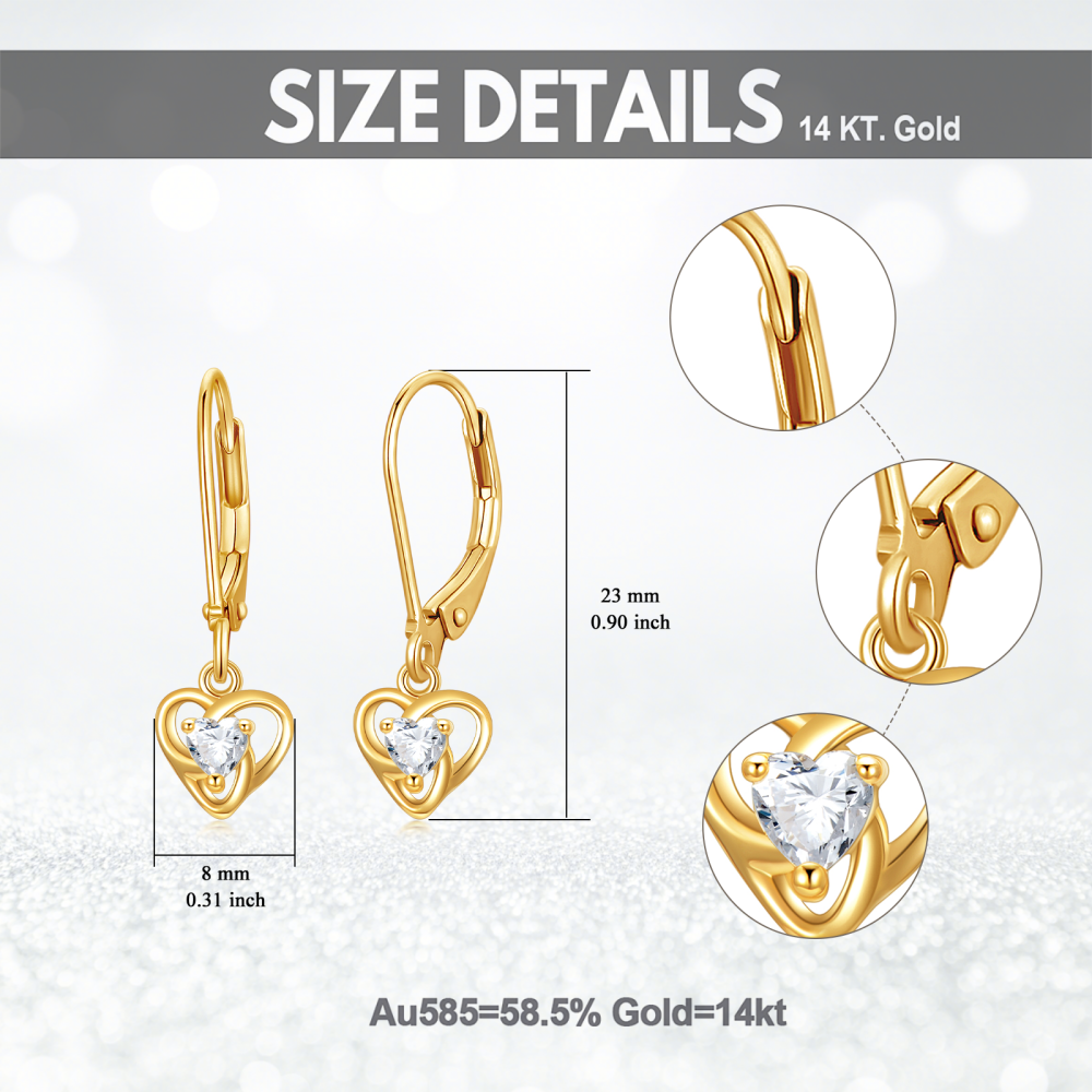 9K Gold Cubic Zirconia Celtic Knot & Heart Lever-back Earrings-6