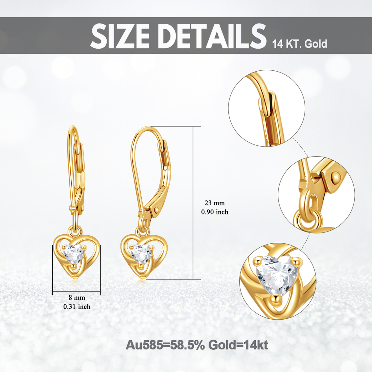 14K Gold Cubic Zirconia Celtic Knot & Heart Lever-back Earrings-6