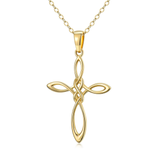 14K Gold Celtic Knot & Heart Pendant Necklace-4