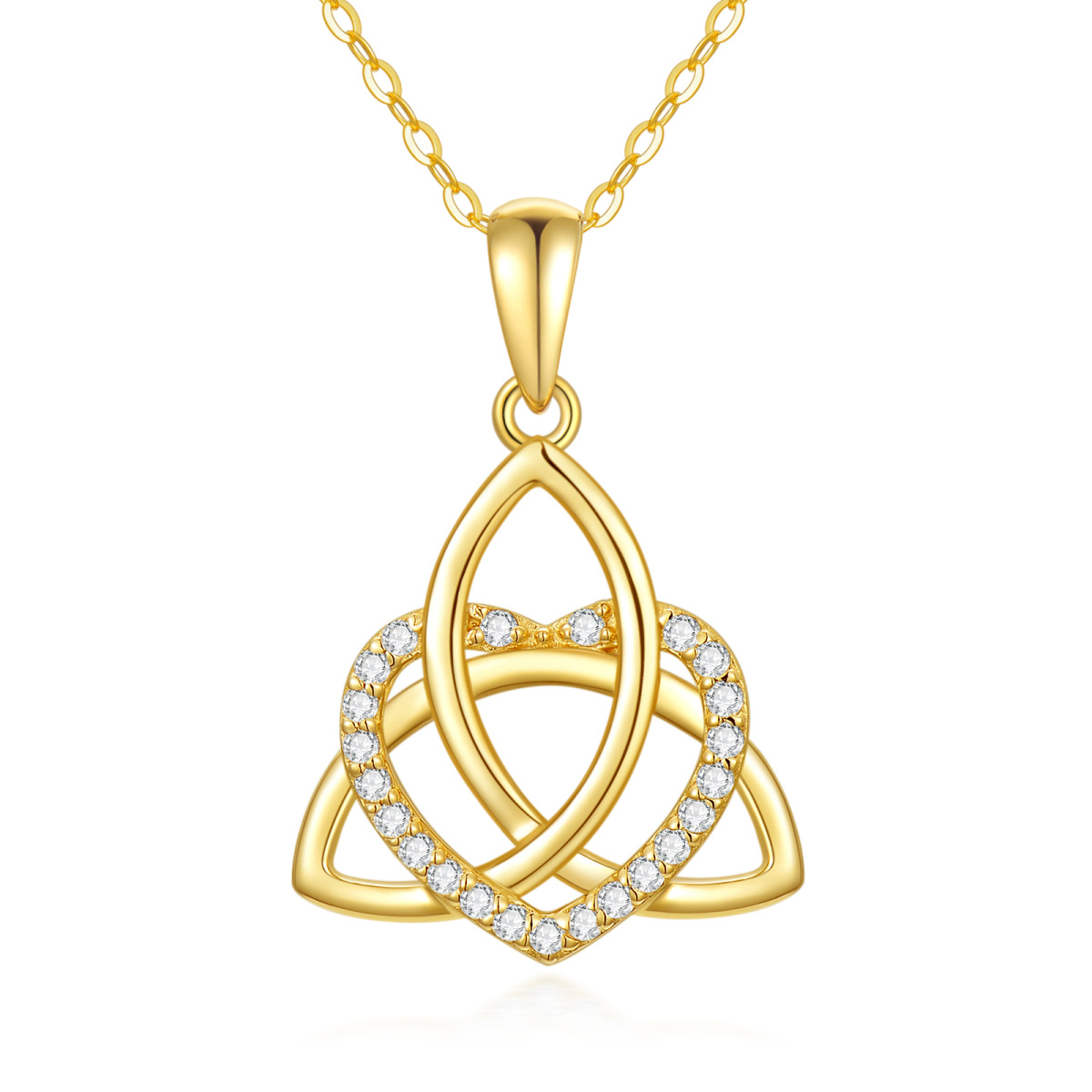 Collier pendentif nœud celtique et cœur en or 14K à zircon cubique-1