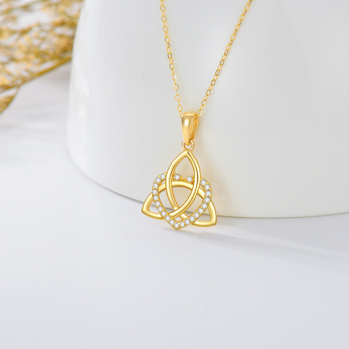 10K Gold Cubic Zirconia Celtic Knot & Heart Pendant Necklace-4