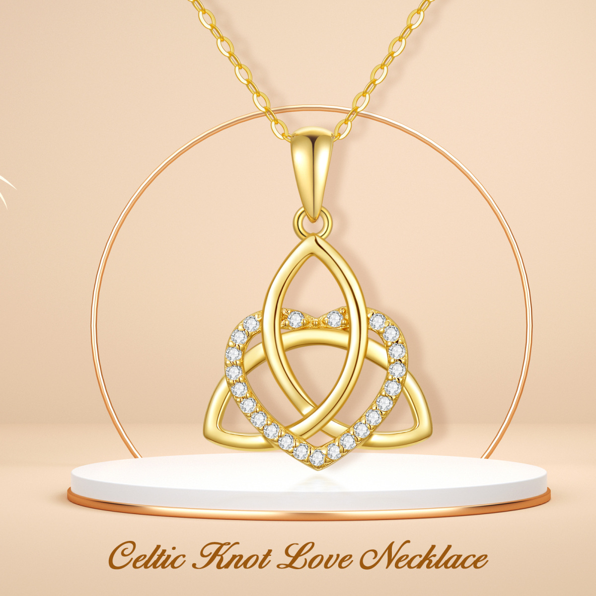 Collier pendentif nœud celtique et cœur en or 14K à zircon cubique-5