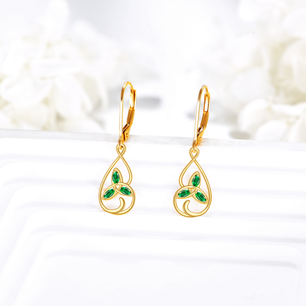 10K Gold Cubic Zirconia Celtic Knot Lever-back Earrings-3