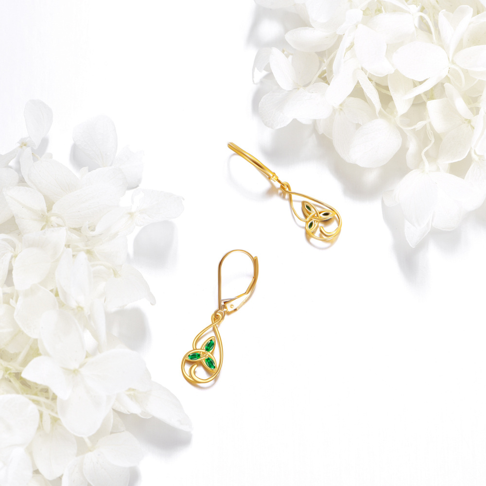10K Gold Cubic Zirconia Celtic Knot Lever-back Earrings-4