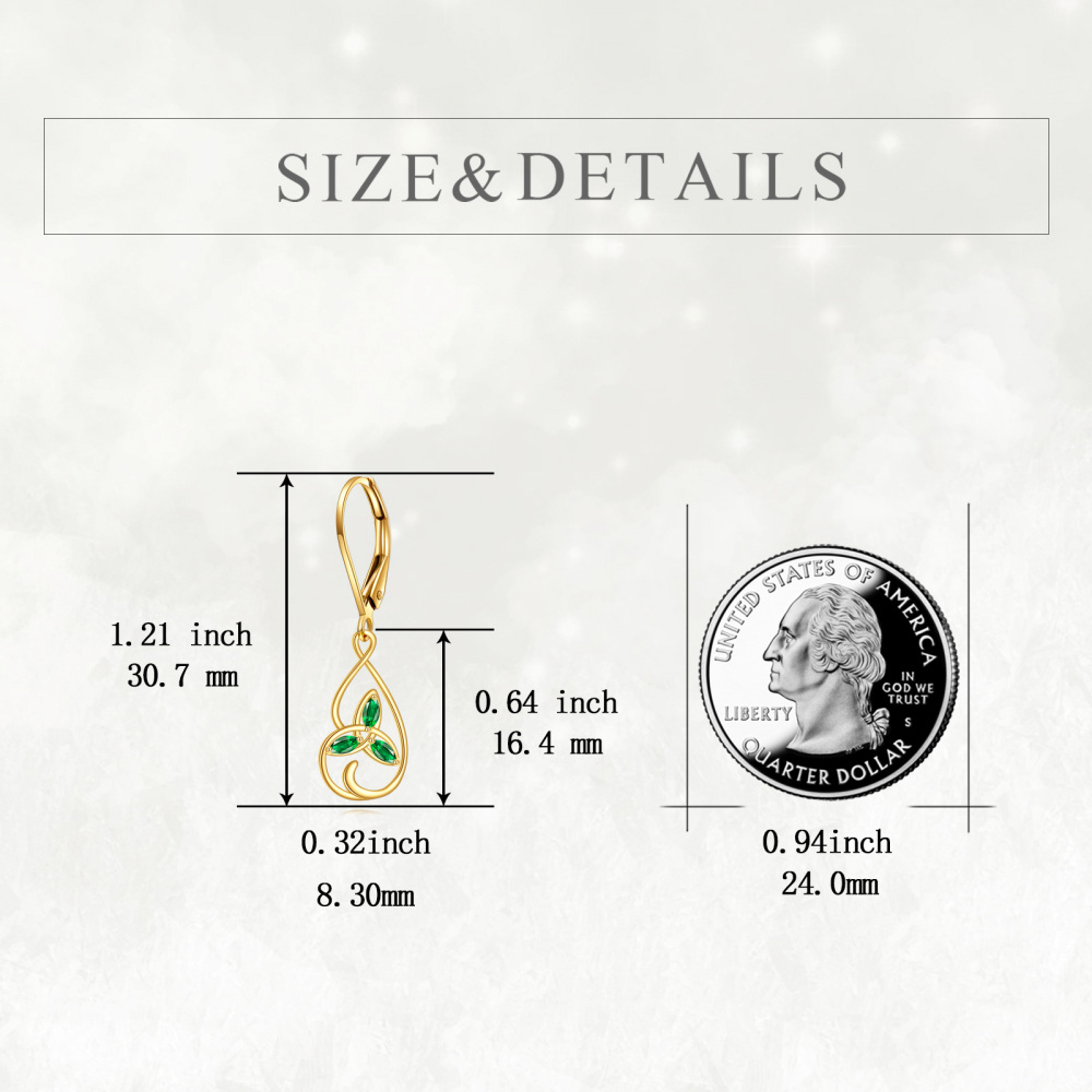 10K Gold Cubic Zirconia Celtic Knot Lever-back Earrings-5