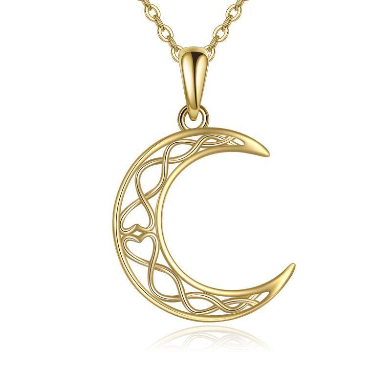 10K Gold Celtic Knot & Moon Pendant Necklace-1