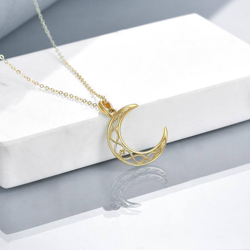 10K Gold Celtic Knot & Moon Pendant Necklace-4