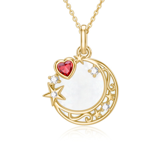 Collana con nodo celtico e ciondolo a forma di luna in oro 14K con zirconia cubica