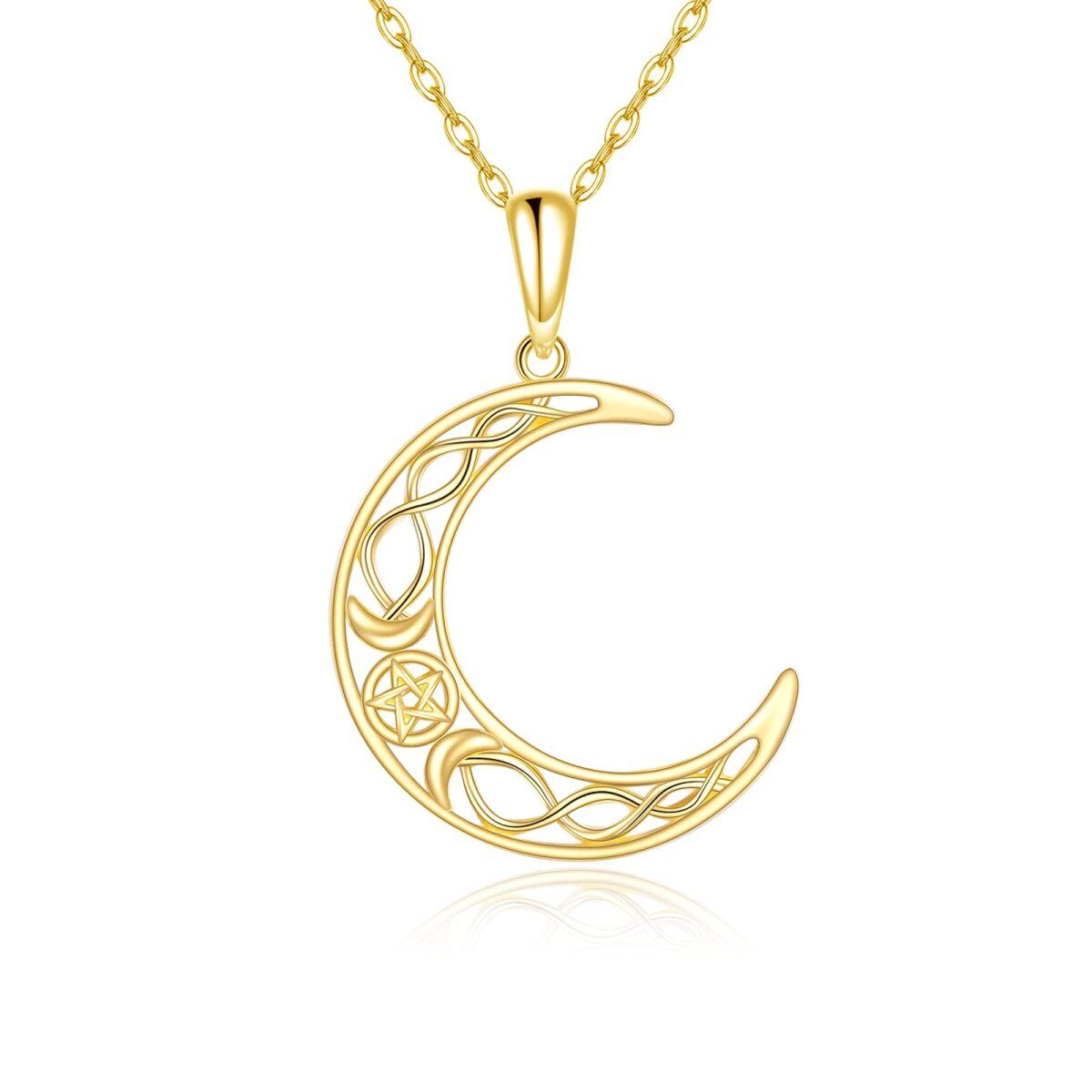 10K Gold Celtic Knot Moon & Pentagram Pendant Necklace-1