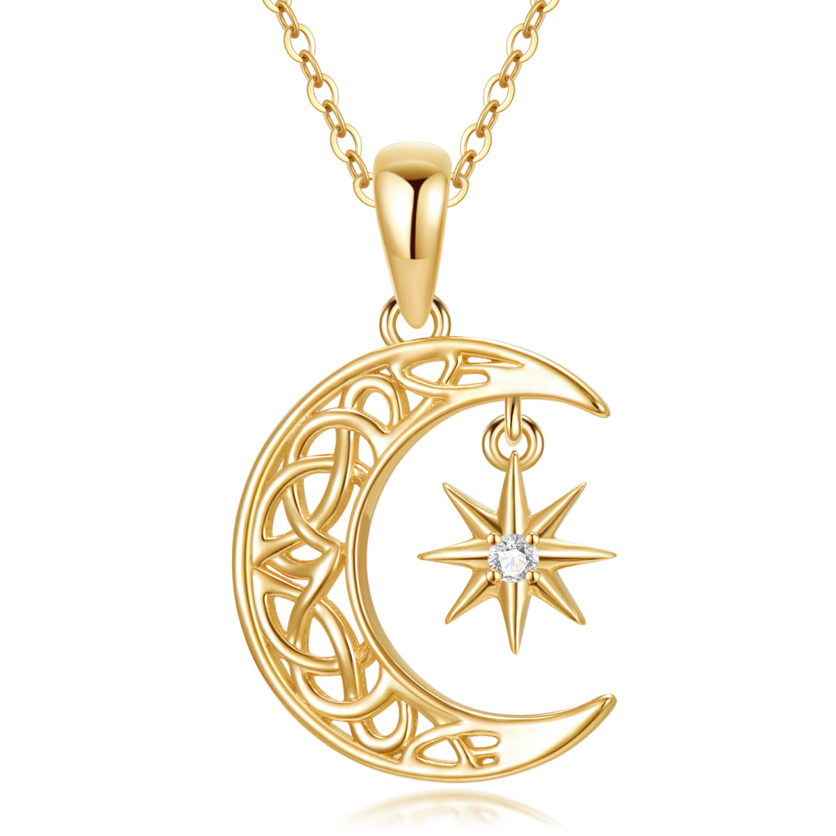 Collares de oro de 14 quilates con circonita cúbica, nudo celta, luna y estrella-1