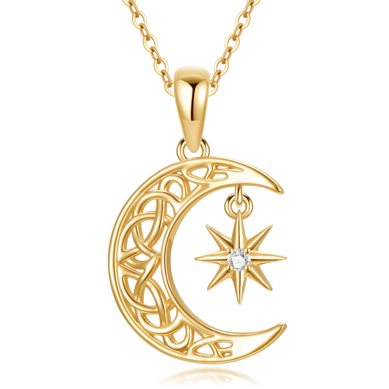 10K Gold Cubic Zirconia Celtic Knot & Moon & Star Necklaces-11